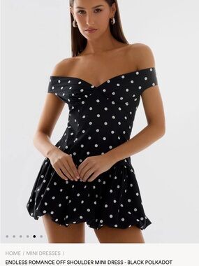 Peppermayo Black & White Polka Dot Off-Shoulder Mini Dress